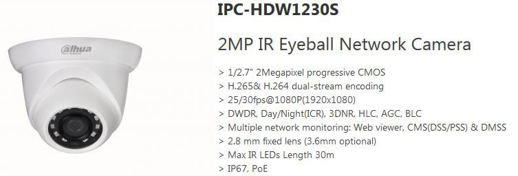 Dahua telecamera IP HDW1230s 2 MP