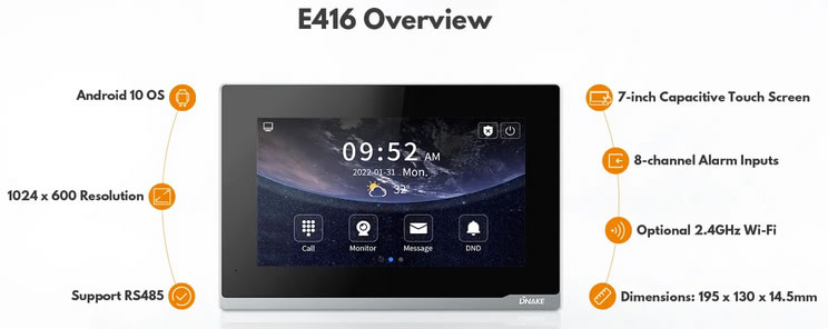 Dnake E416 monitor touch per videocitofoni